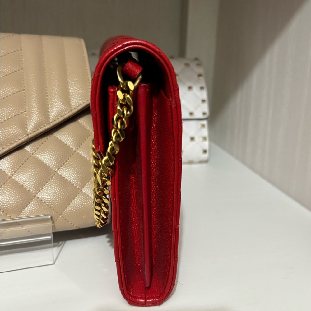 Yves Saint Laurent Red Envelope Chevron Leather Clutch - Picture 10 of 12